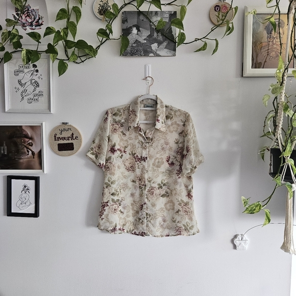Vintage Penmans Floral Short Sleeve Sheer Blouse - Picture 1 of 6